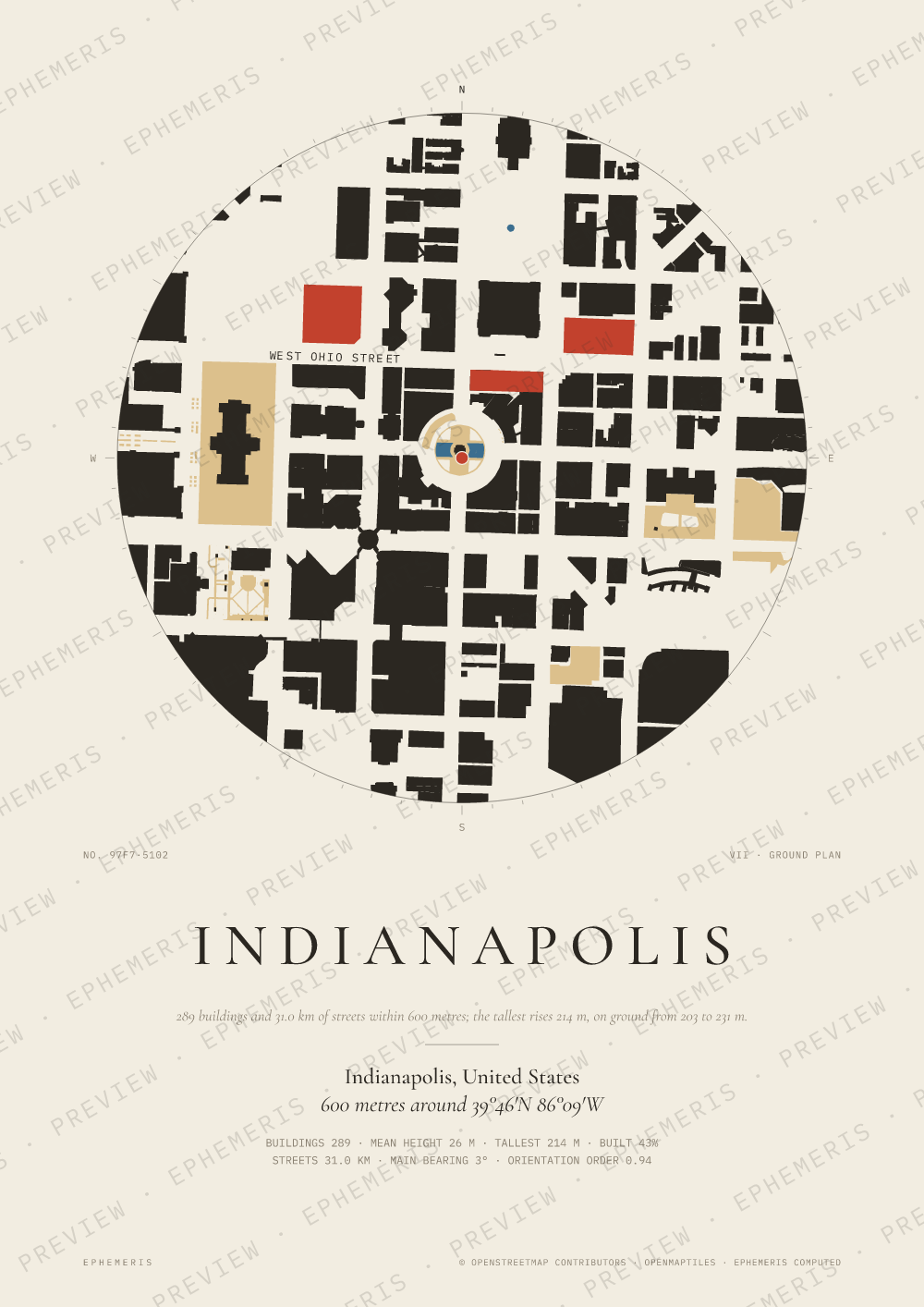 Indianapolis map poster: the city drawn as a plan