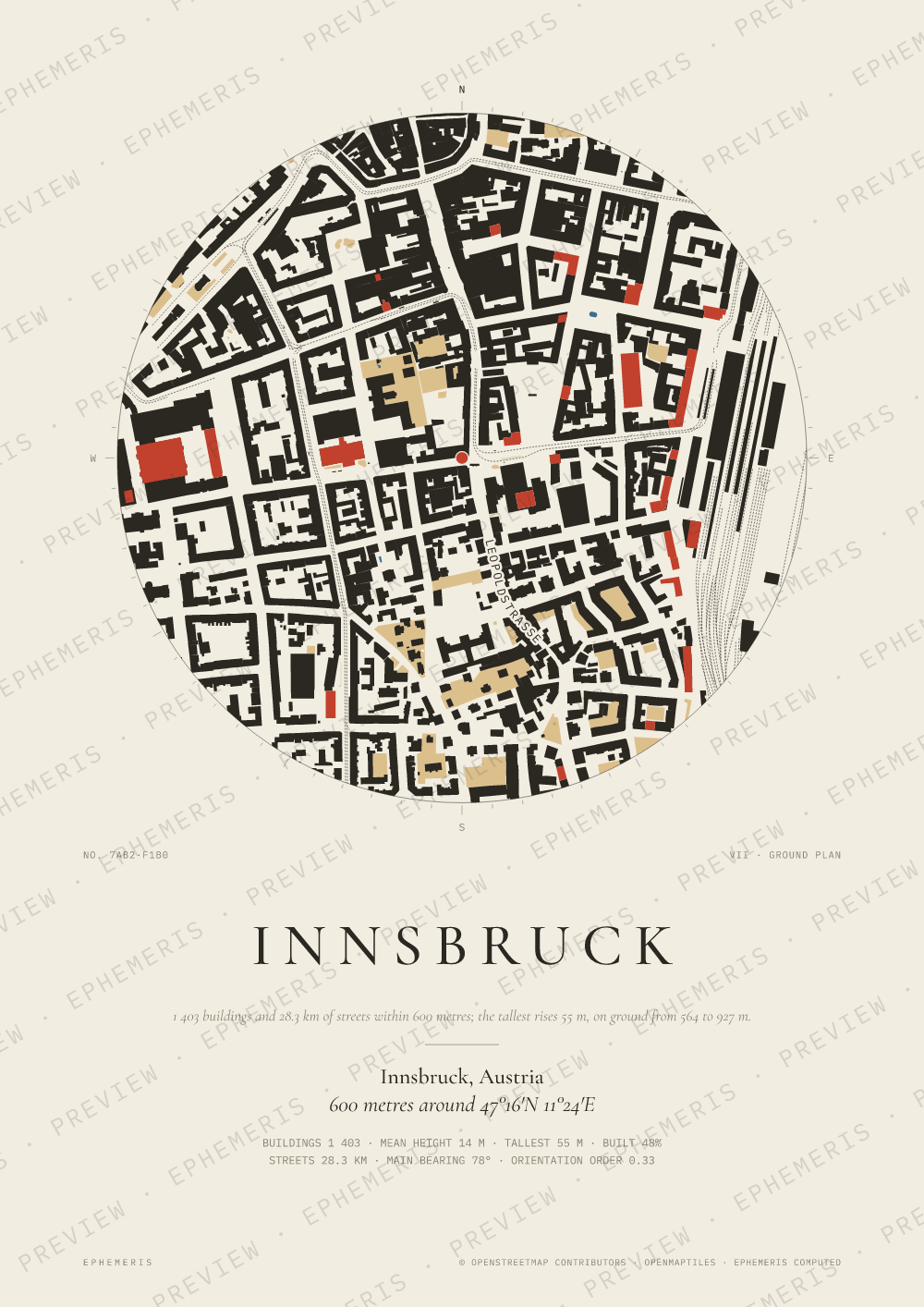 Innsbruck map poster: the city drawn as a plan