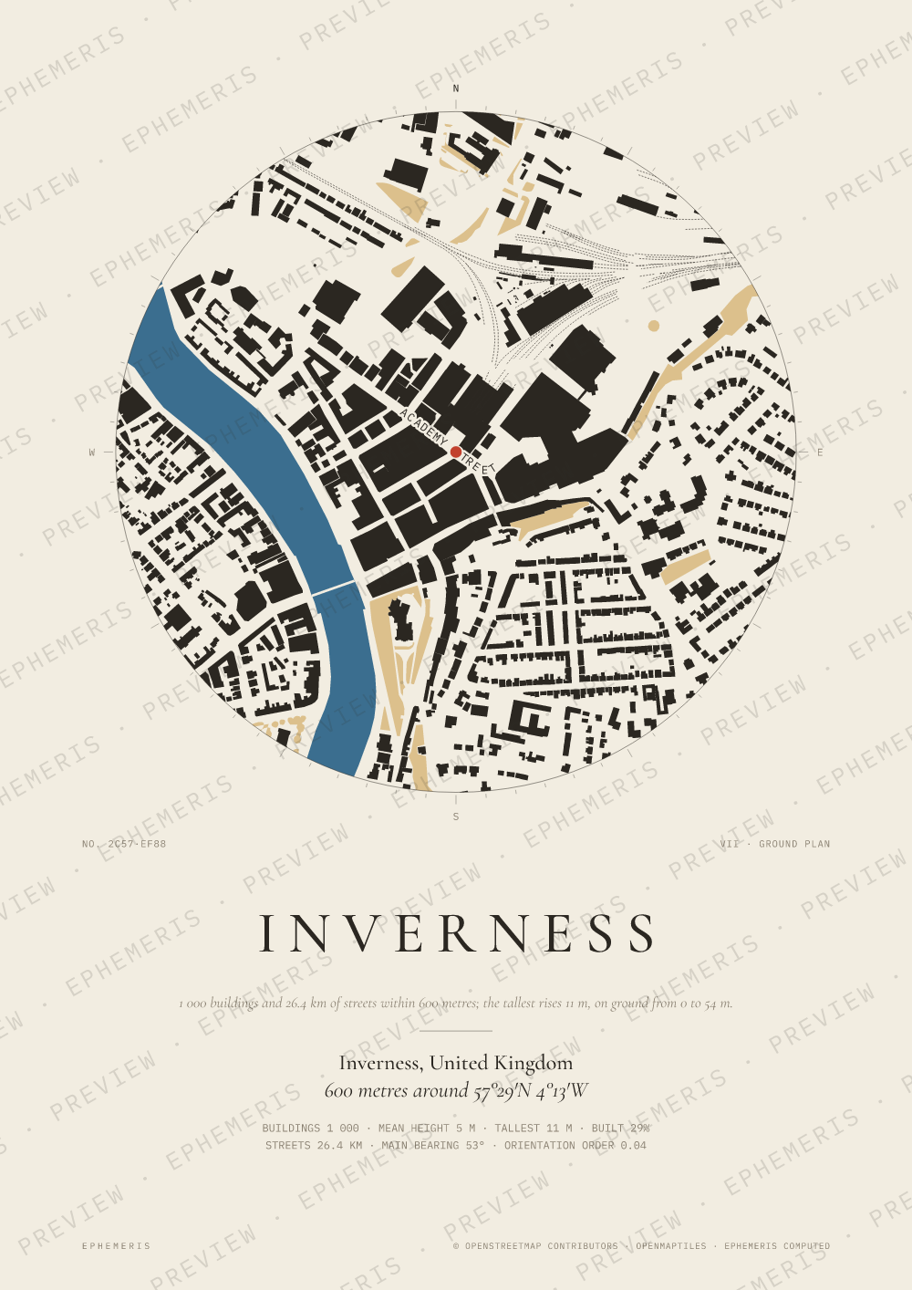 Inverness map poster: the city drawn as a plan