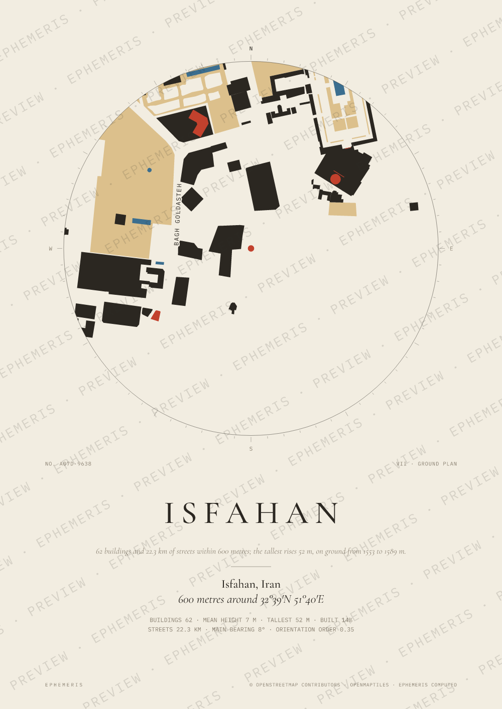 Isfahan map poster: the city drawn as a plan