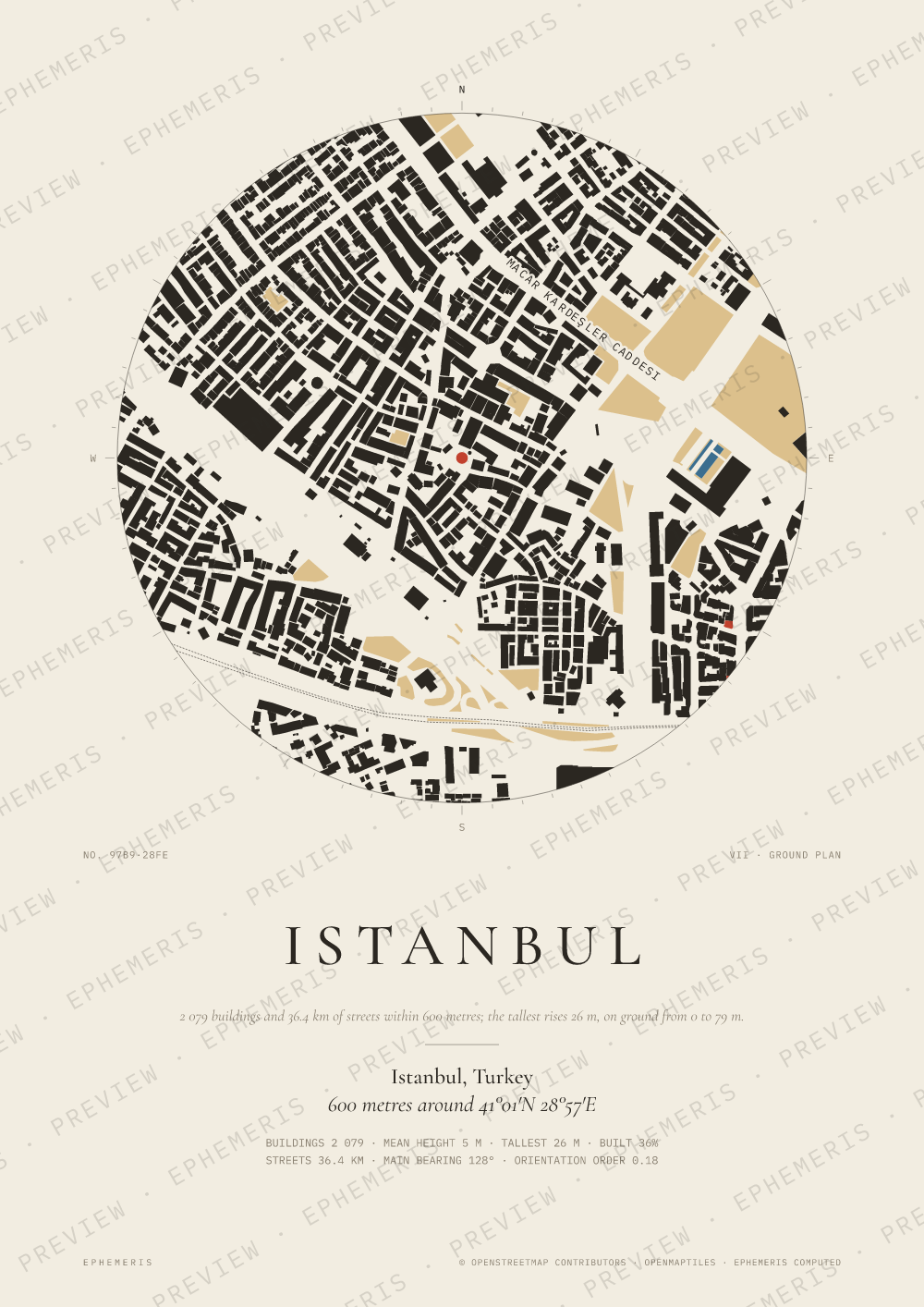 Istanbul map poster: the city drawn as a plan
