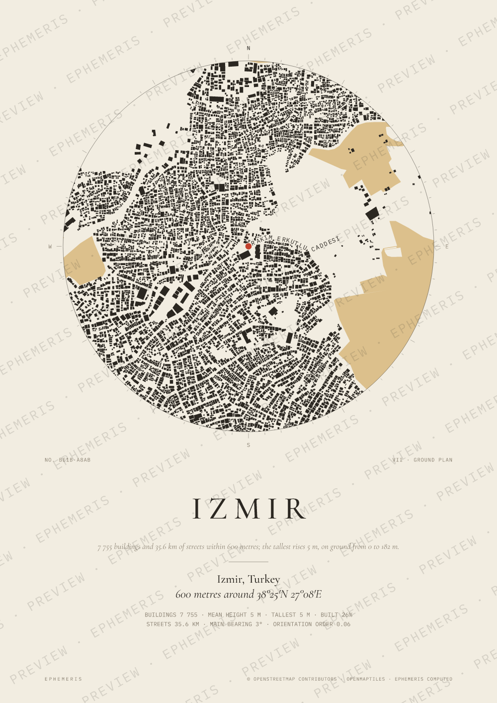 Izmir map poster: the city drawn as a plan