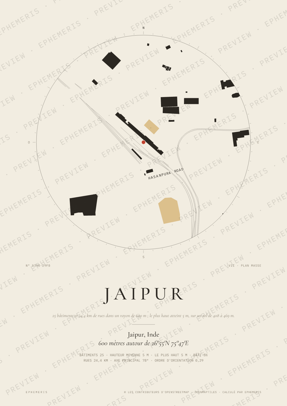 Affiche carte de Jaipur : la ville dessinée en plan