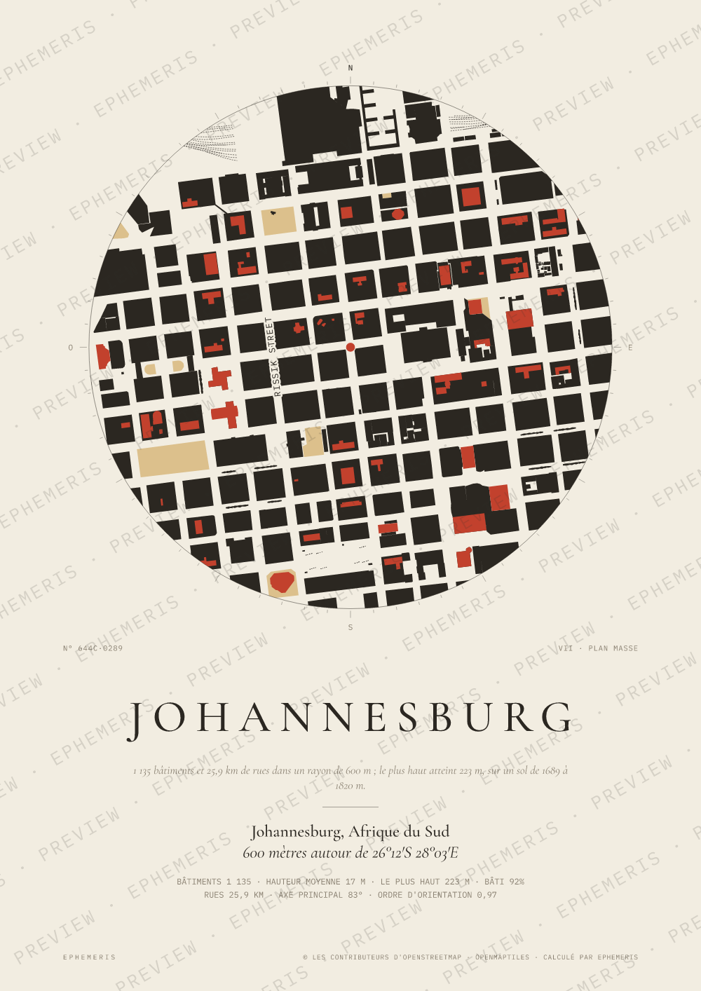 Affiche carte de Johannesburg : la ville dessinée en plan