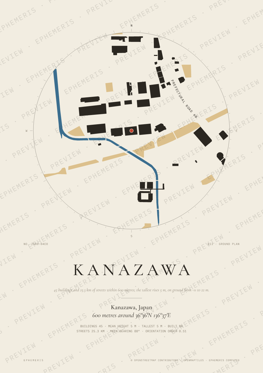 Kanazawa map poster: the city drawn as a plan
