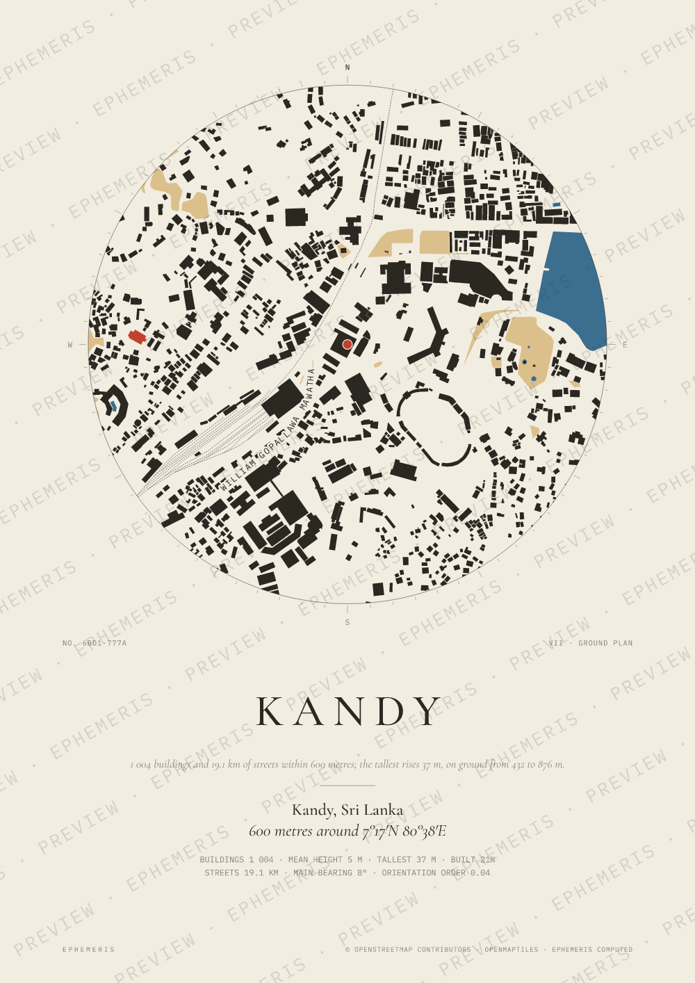 Kandy map poster: the city drawn as a plan
