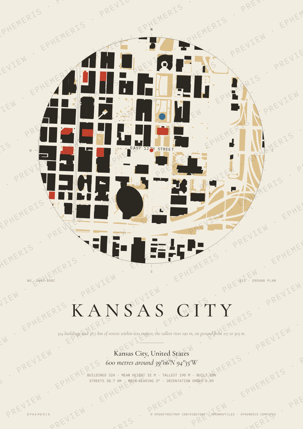 Kansas City map poster: the city drawn as a plan