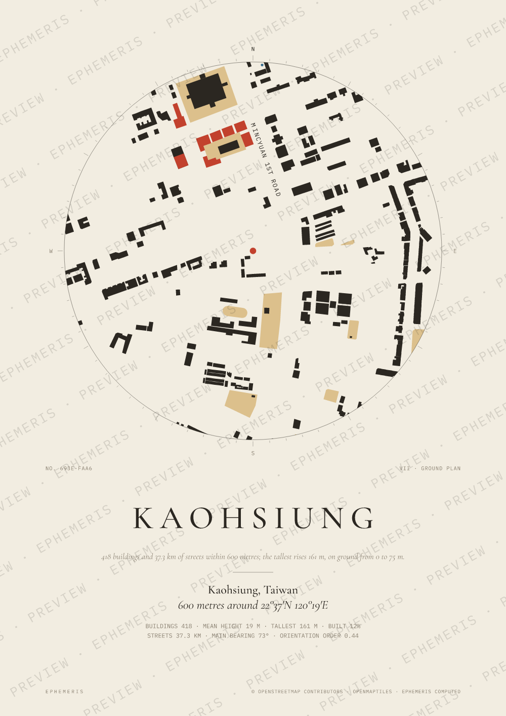 Kaohsiung map poster: the city drawn as a plan