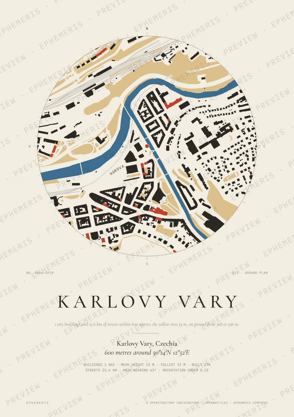 Karlovy Vary map poster: the city drawn as a plan