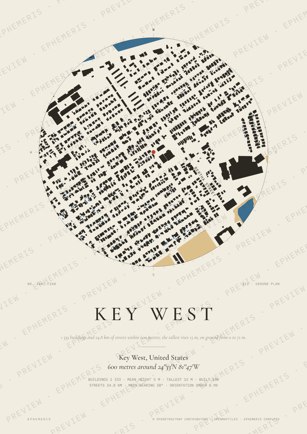 Key West map poster: the city drawn as a plan