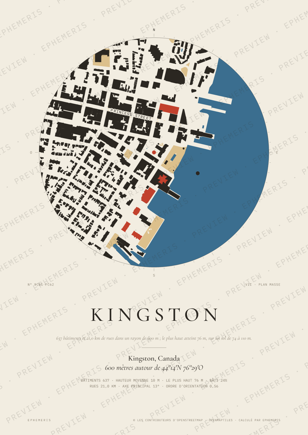 Affiche carte de Kingston : la ville dessinée en plan