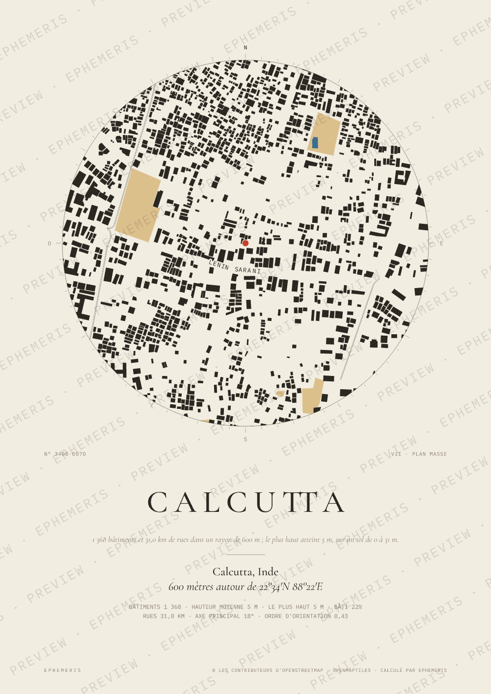 Affiche carte de Calcutta : la ville dessinée en plan