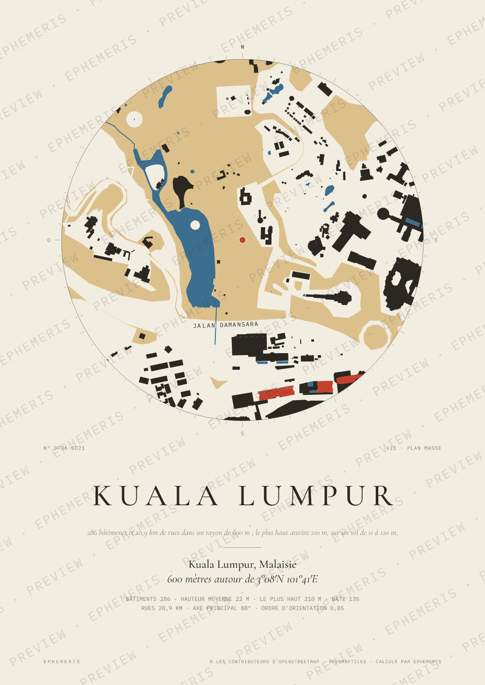 Affiche carte de Kuala Lumpur : la ville dessinée en plan