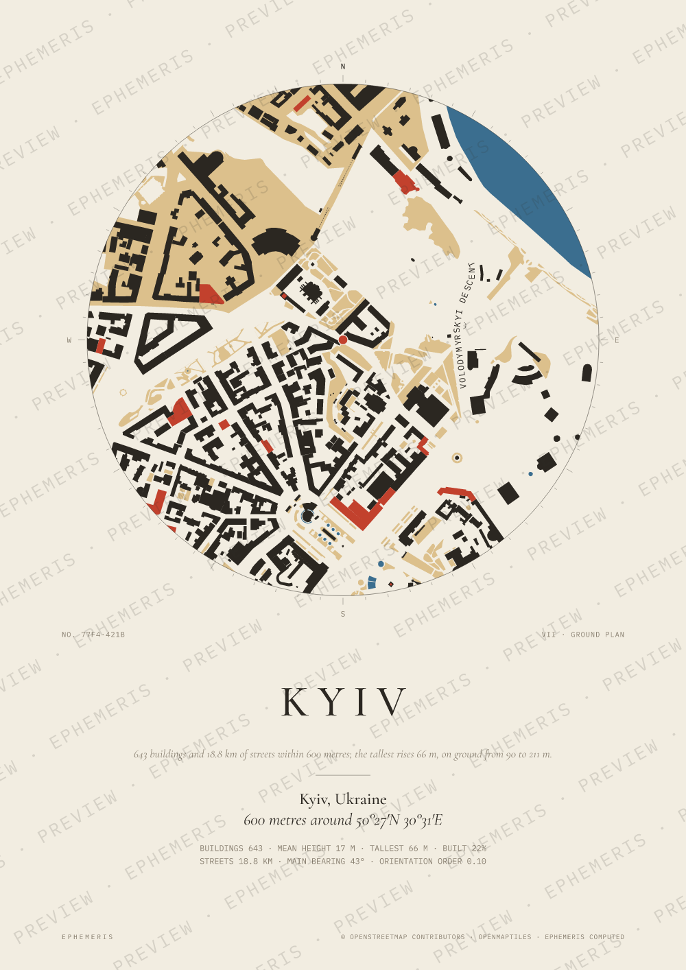Kyiv map poster: the city drawn as a plan