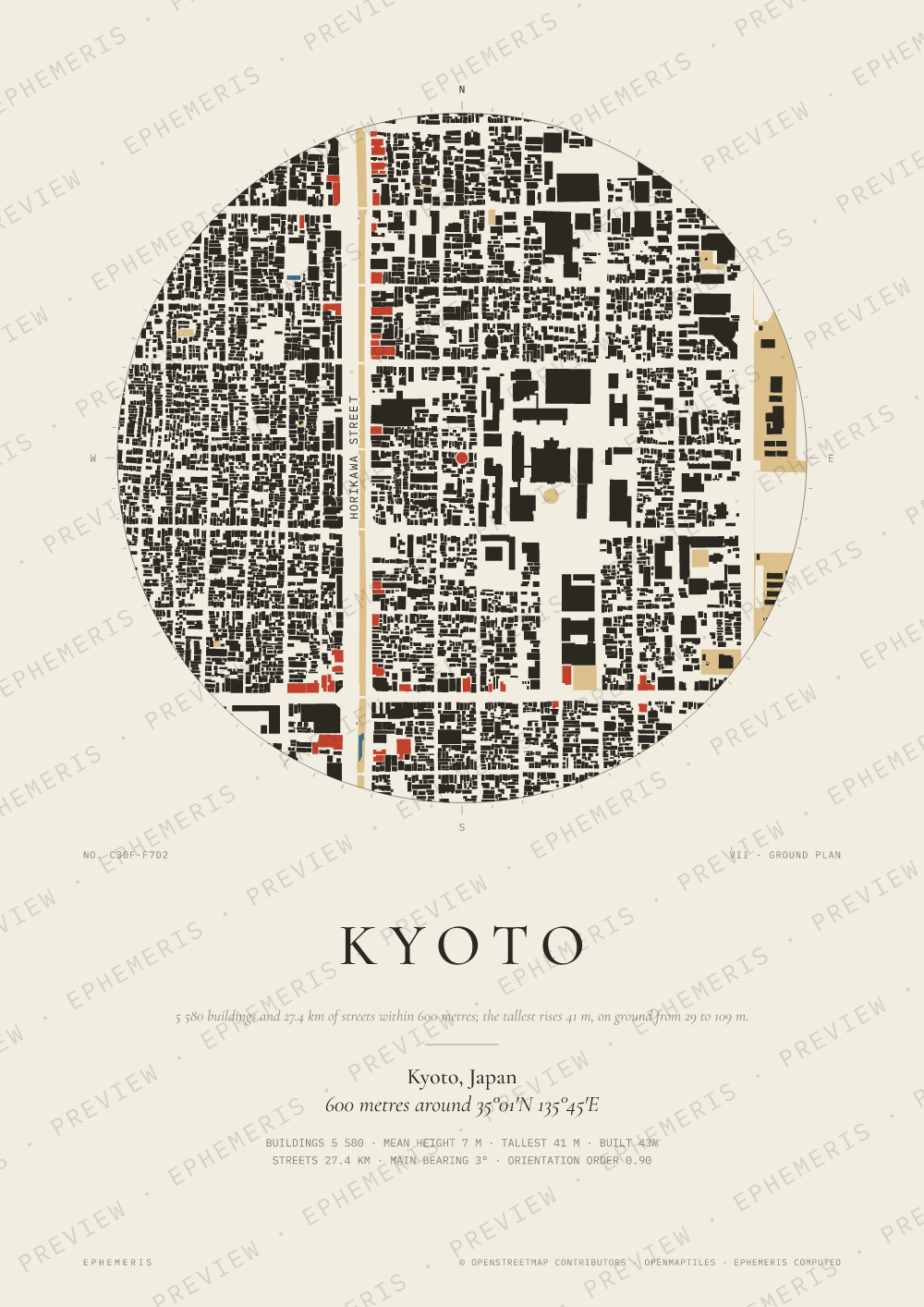Kyoto map poster: the city drawn as a plan