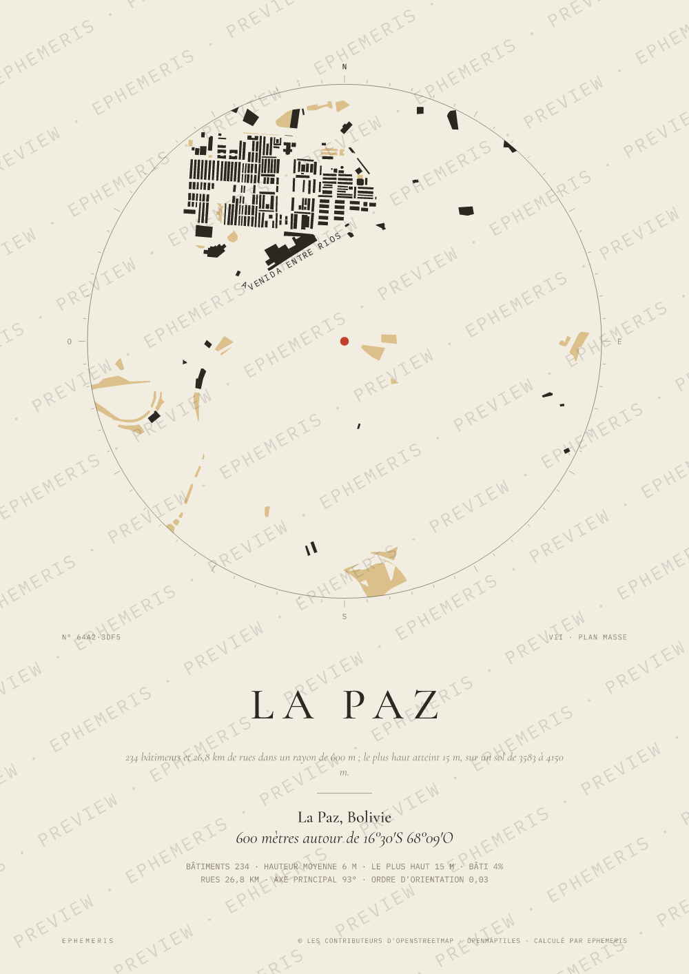Affiche carte de La Paz : la ville dessinée en plan