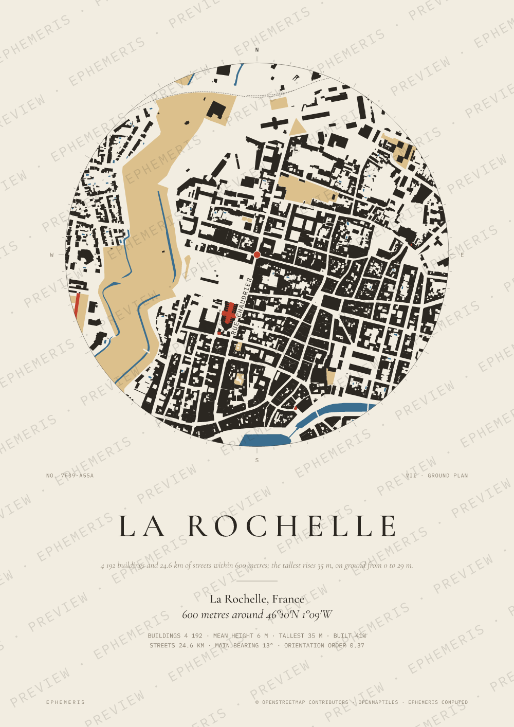 La Rochelle map poster: the city drawn as a plan