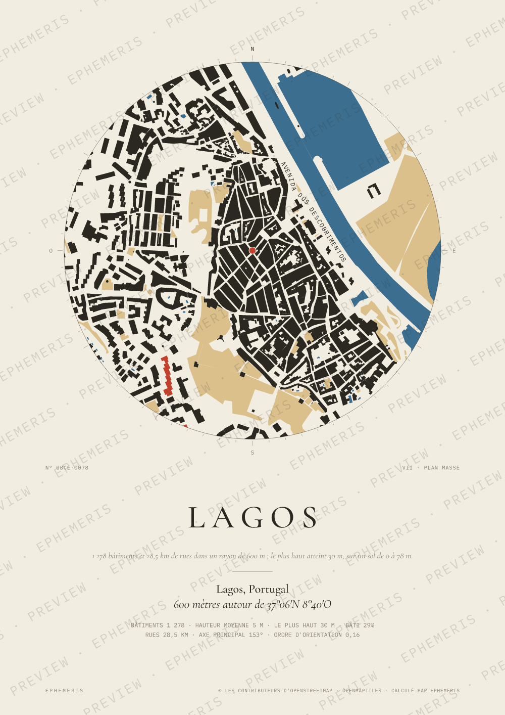 Affiche carte de Lagos : la ville dessinée en plan