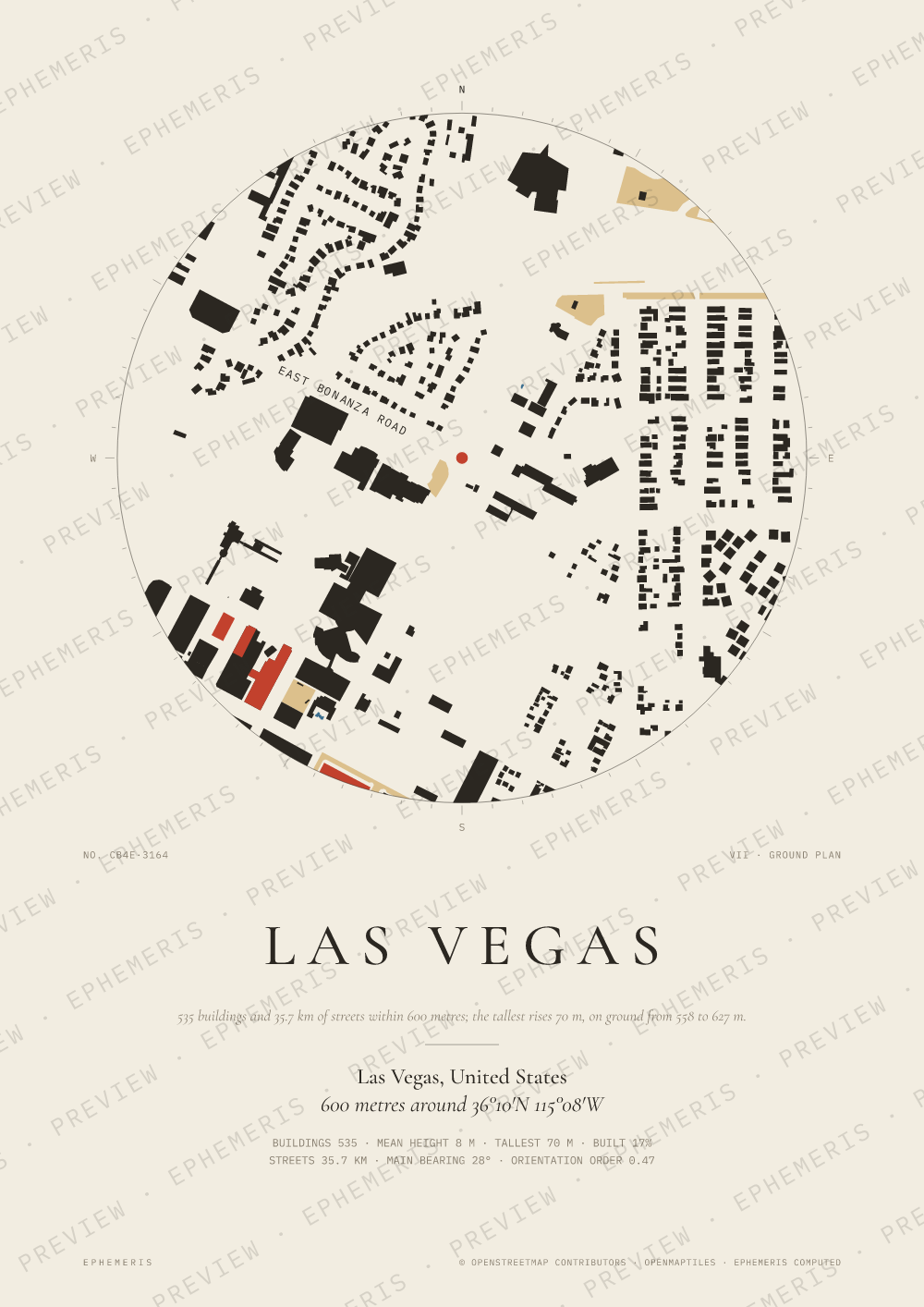 Las Vegas map poster: the city drawn as a plan