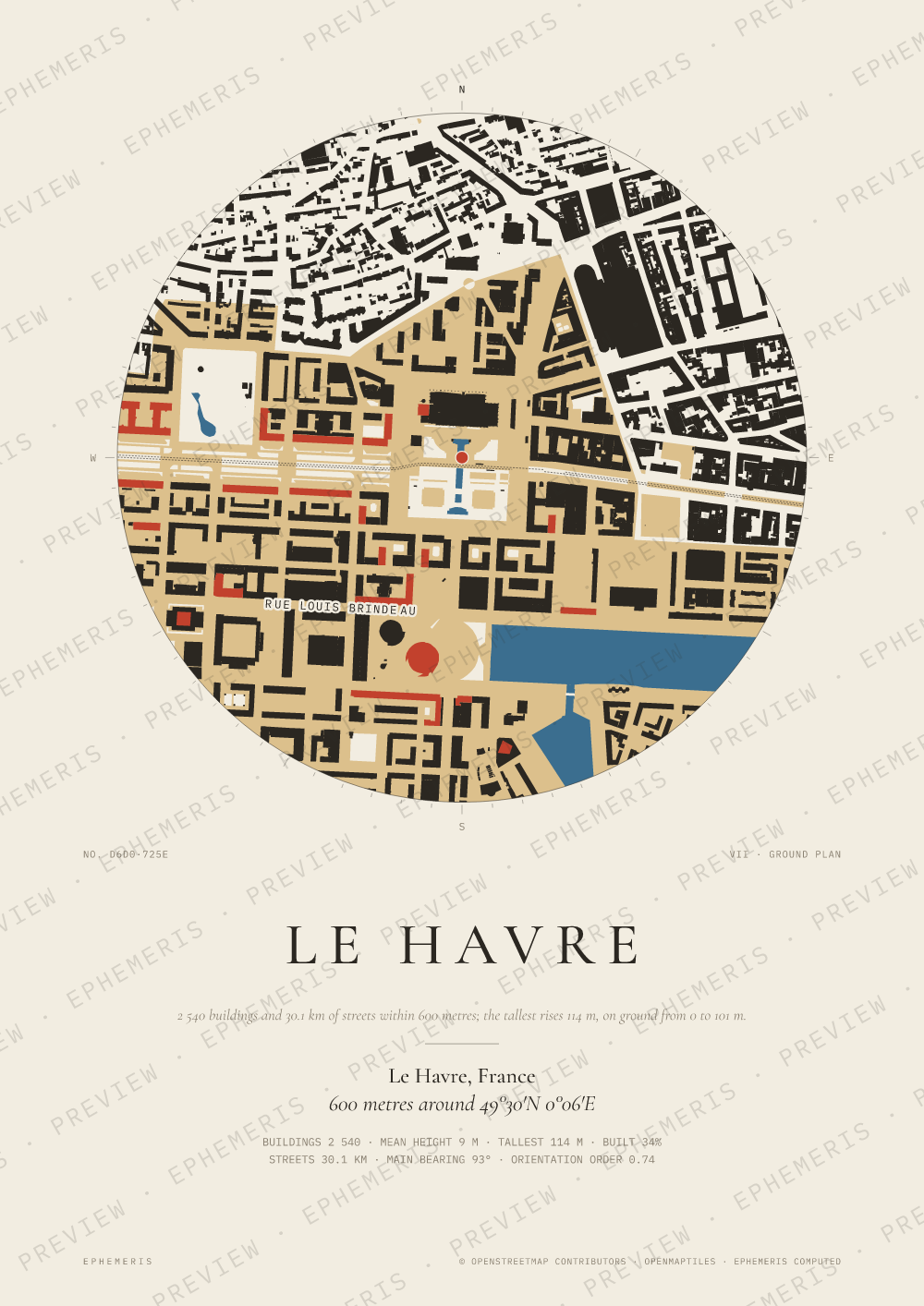 Le Havre map poster: the city drawn as a plan