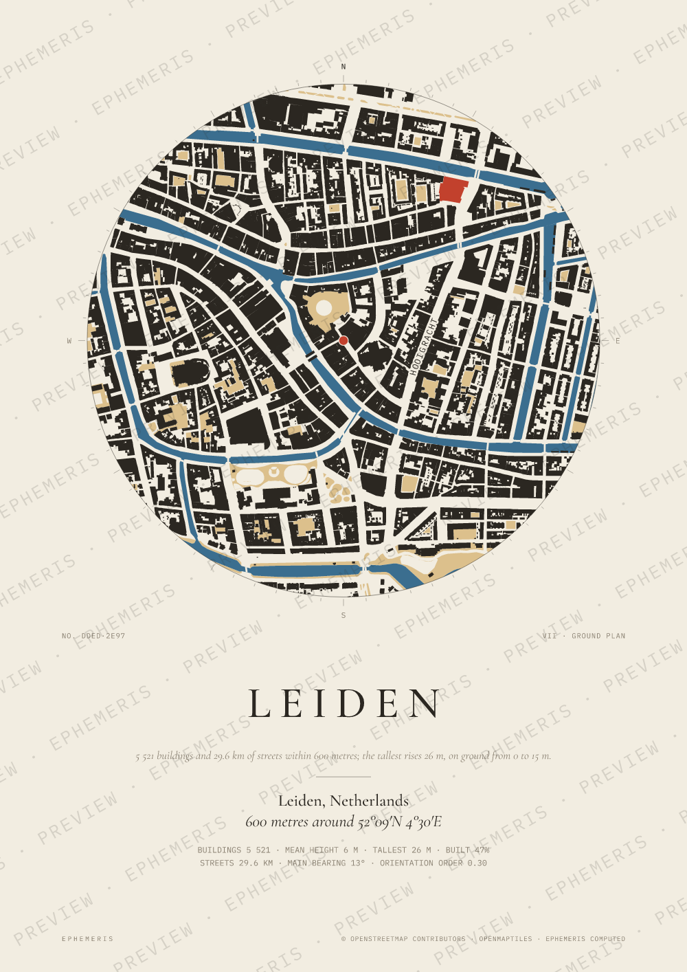Leiden map poster: the city drawn as a plan