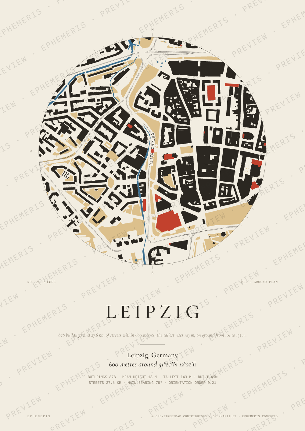 Leipzig map poster: the city drawn as a plan