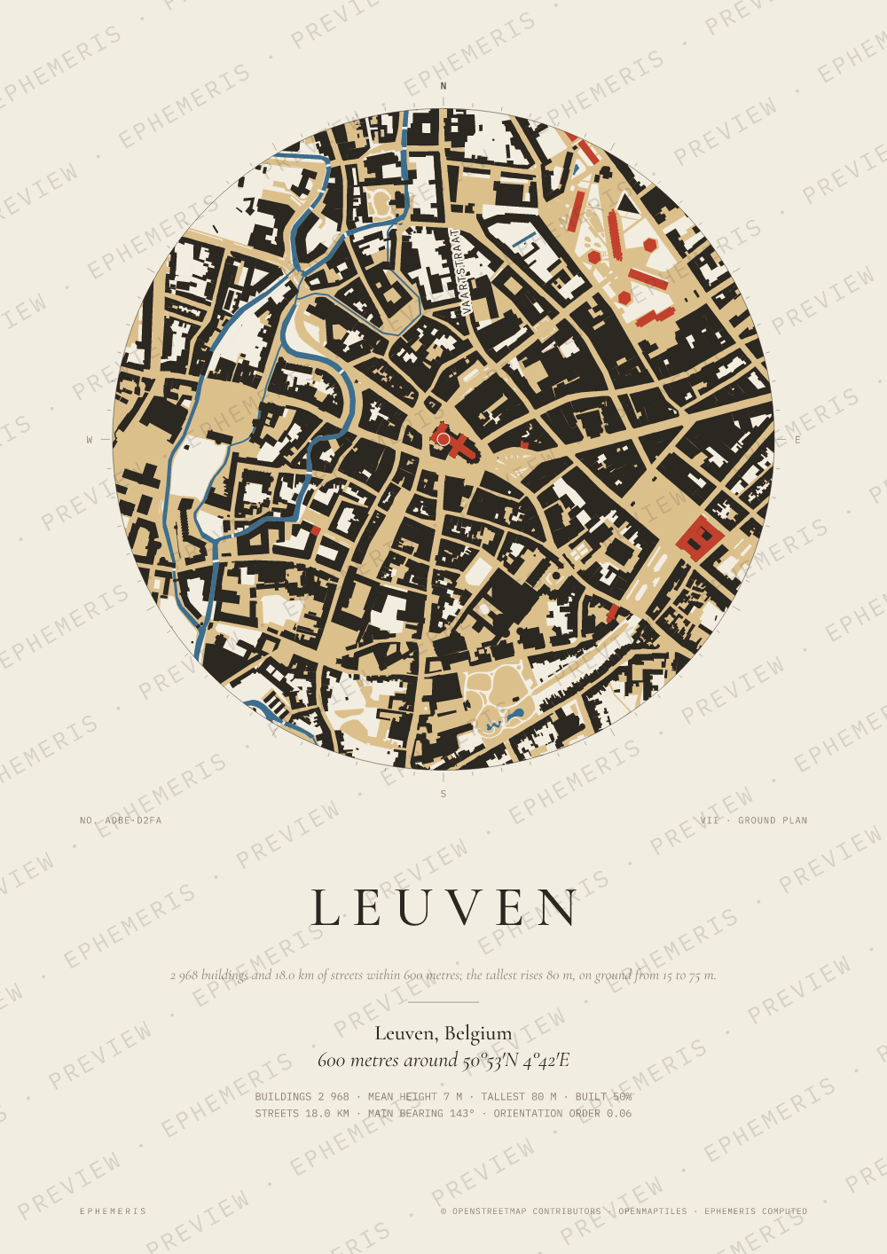 Leuven map poster: the city drawn as a plan