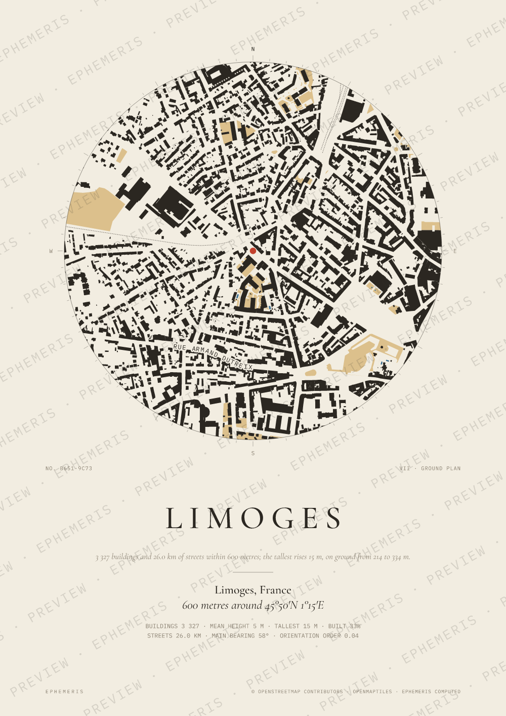 Limoges map poster: the city drawn as a plan