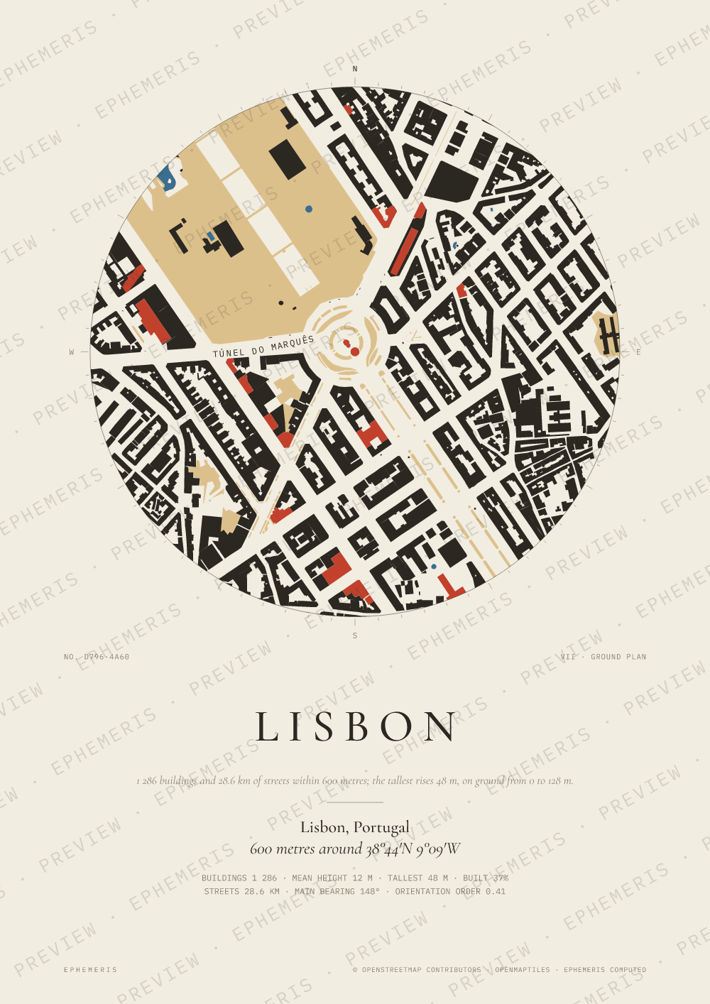 Lisbon map poster: the city drawn as a plan