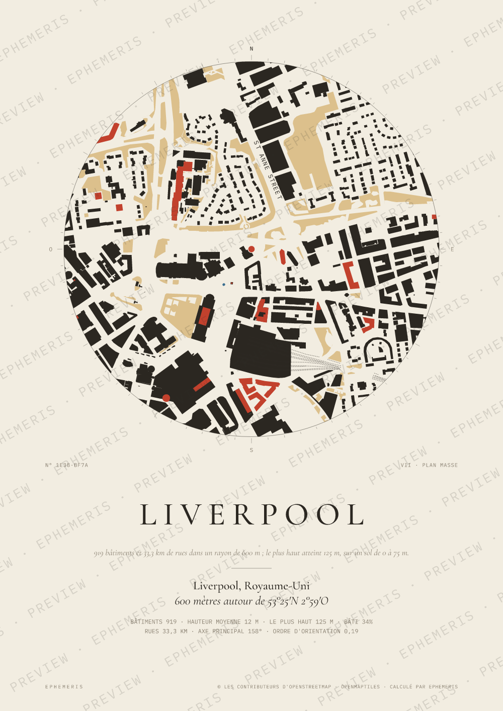 Affiche carte de Liverpool : la ville dessinée en plan