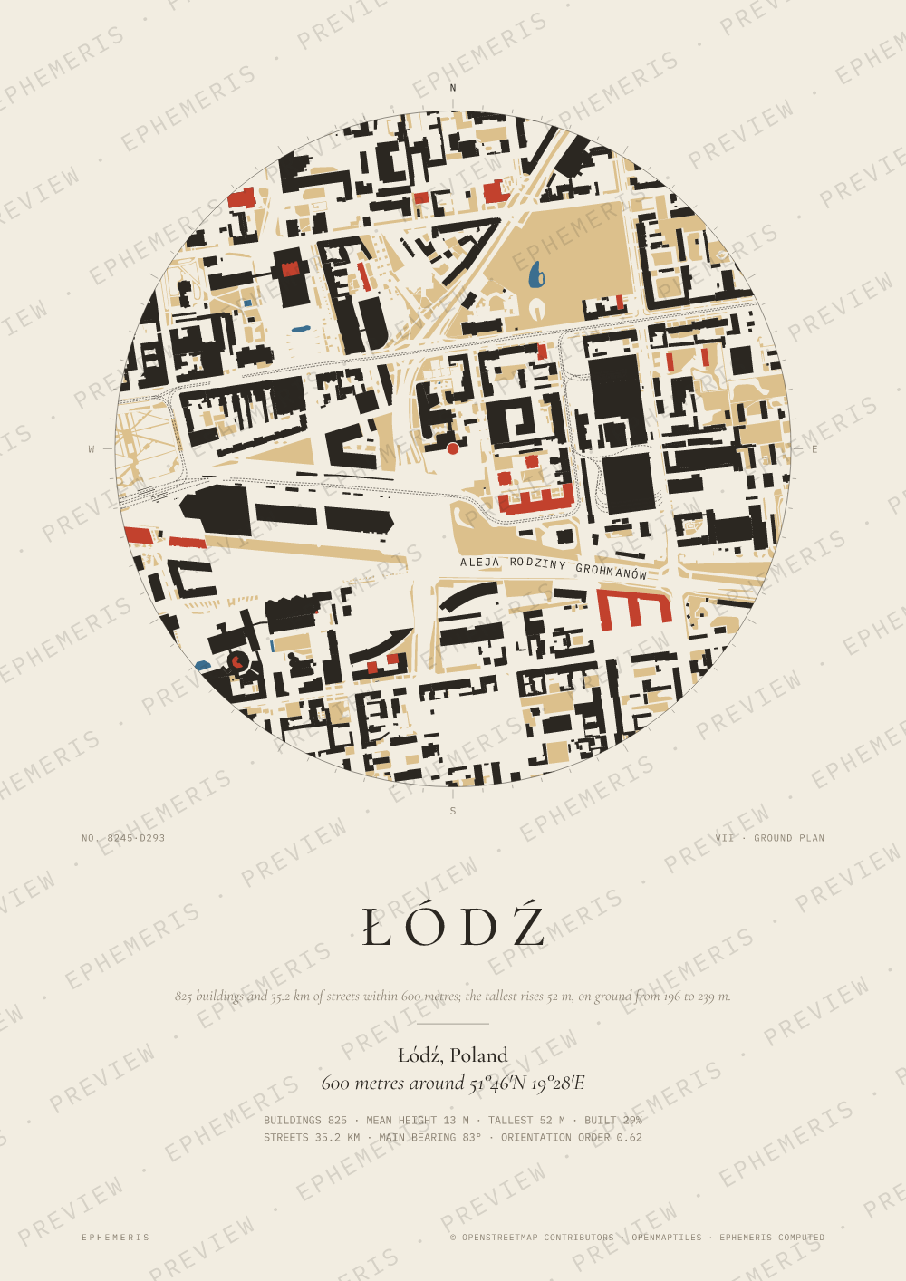 Łódź map poster: the city drawn as a plan