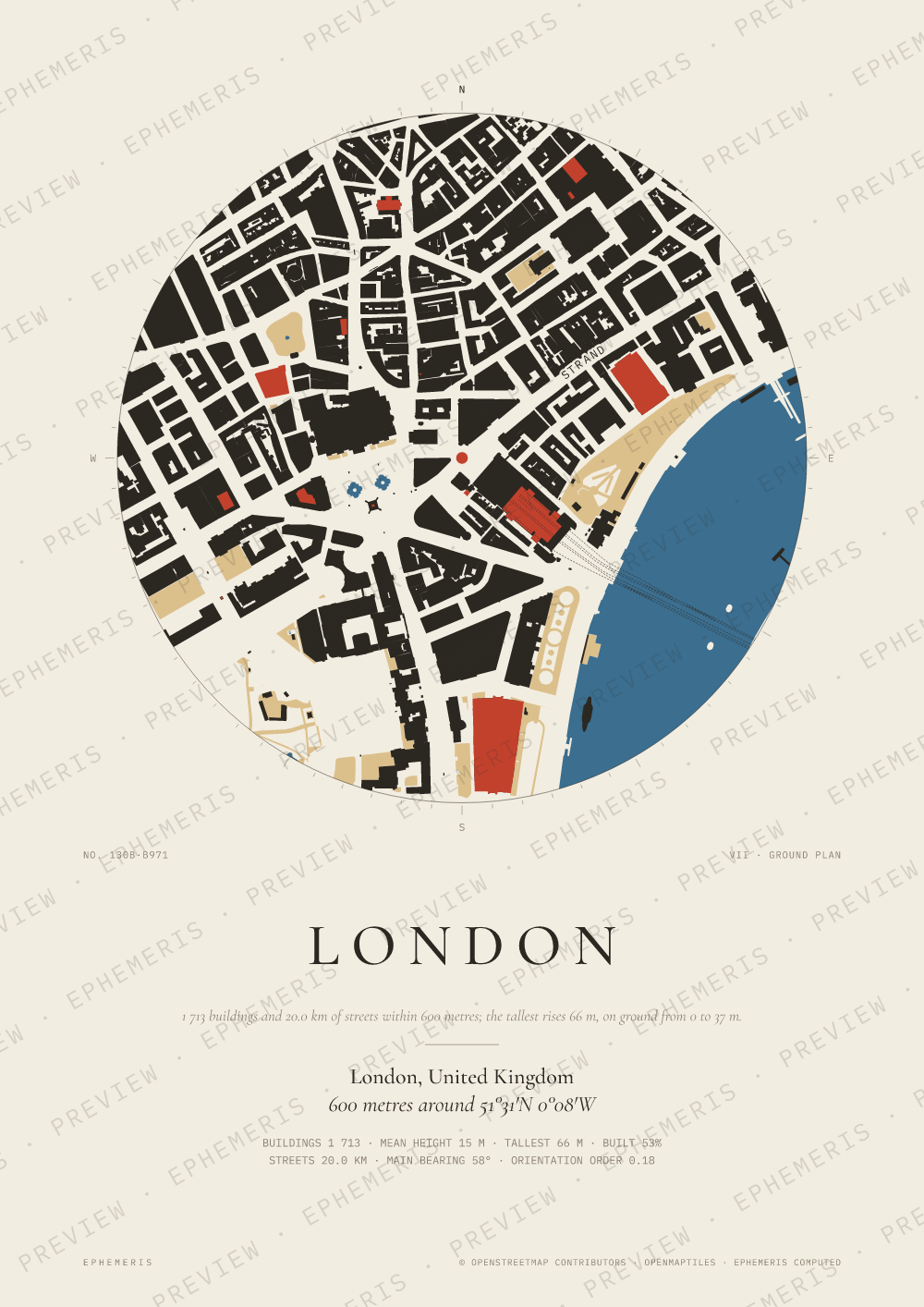 London map poster: the city drawn as a plan