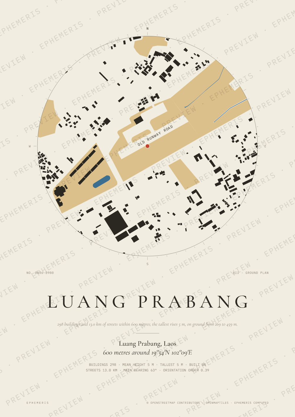 Luang Prabang map poster: the city drawn as a plan