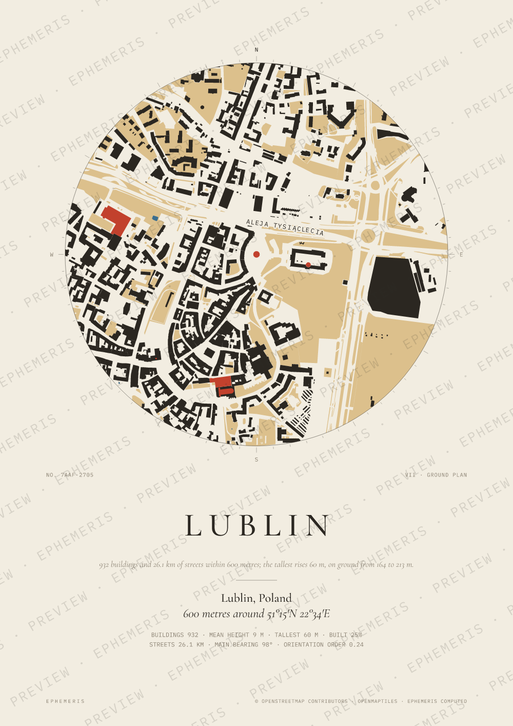 Lublin map poster: the city drawn as a plan