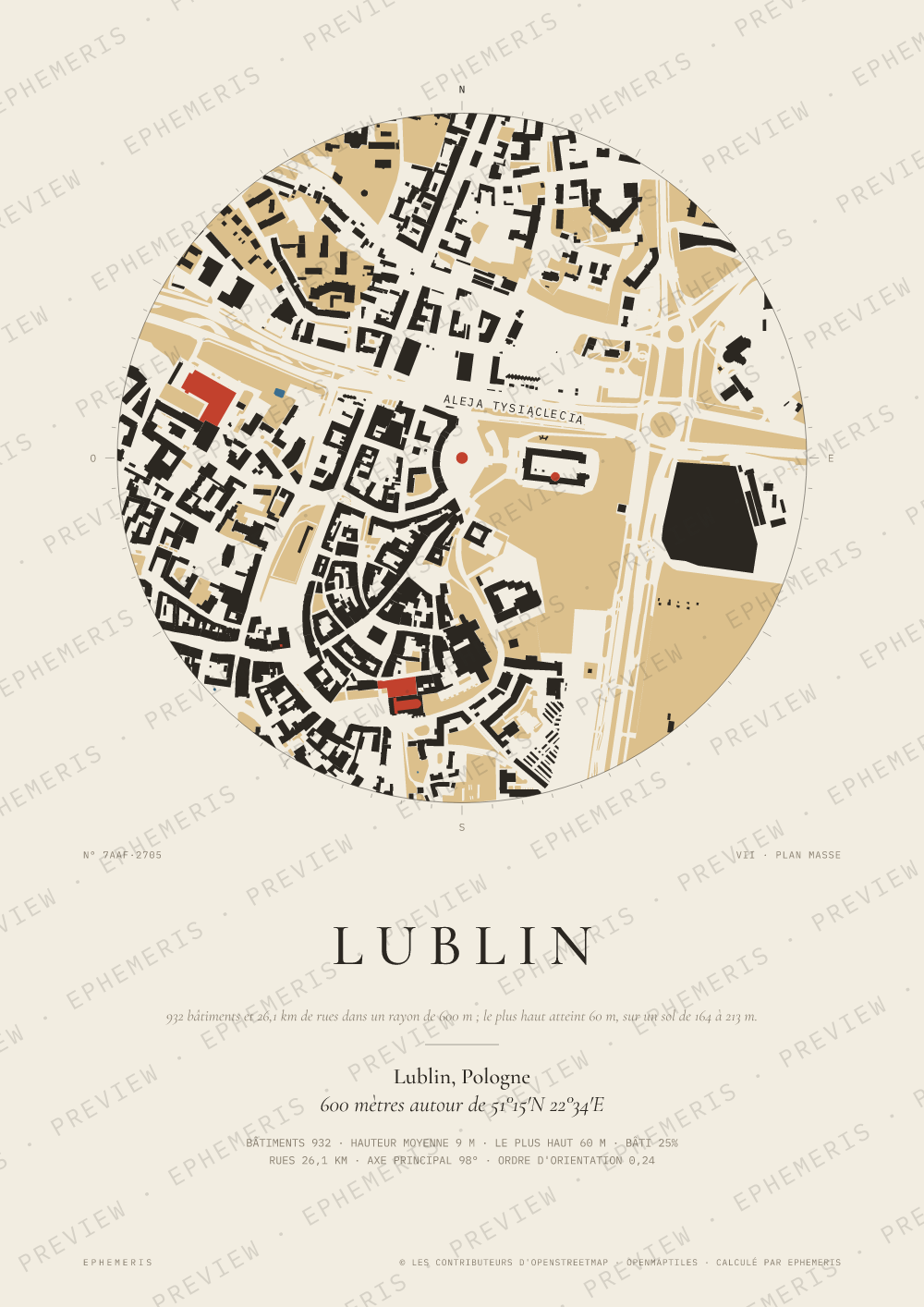 Affiche carte de Lublin : la ville dessinée en plan
