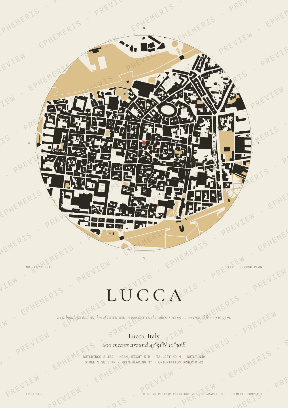 Lucca map poster: the city drawn as a plan