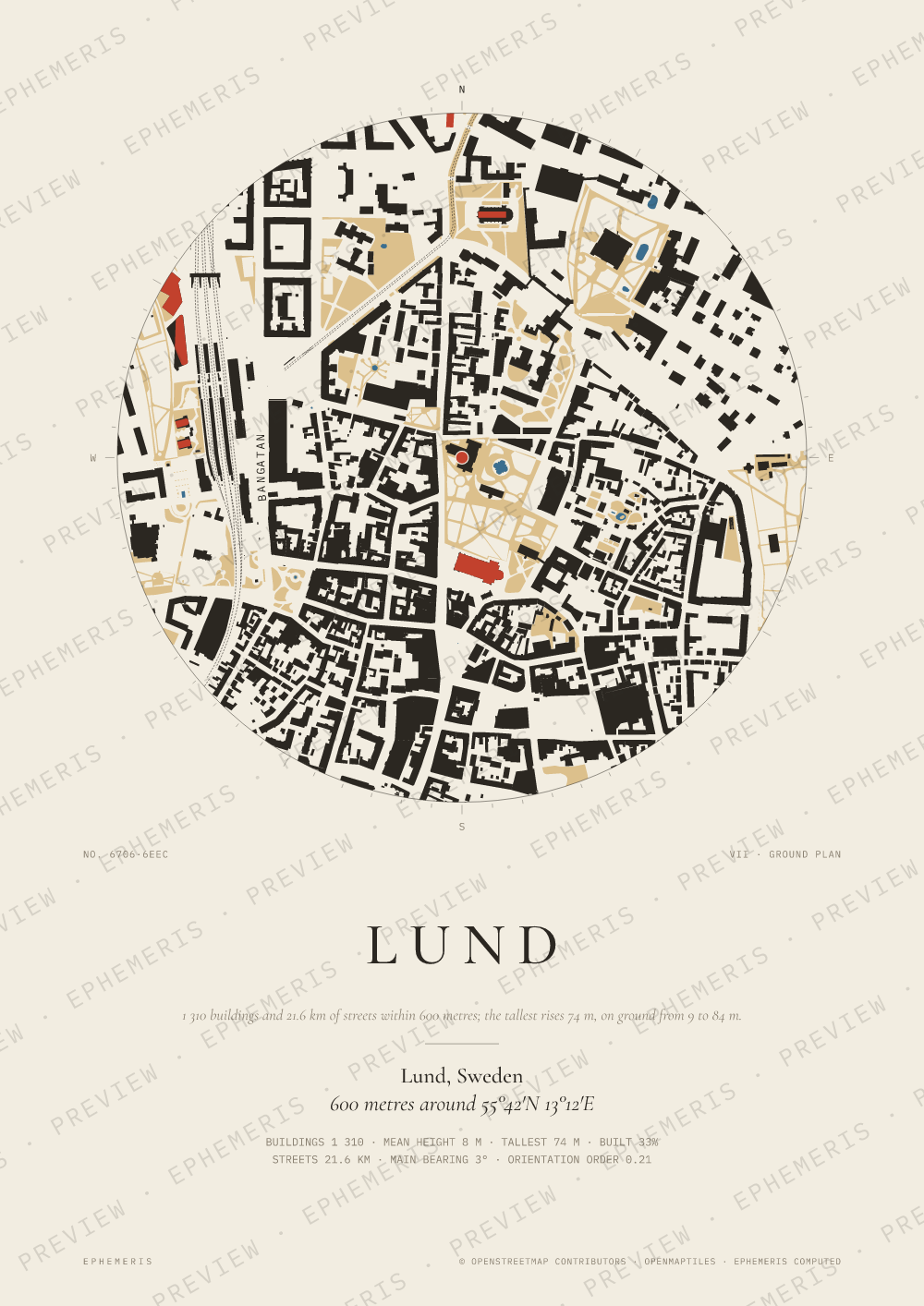 Lund map poster: the city drawn as a plan