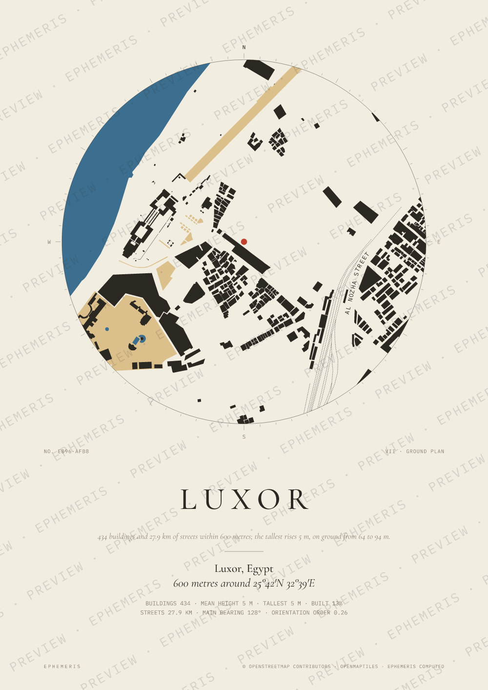 Luxor map poster: the city drawn as a plan