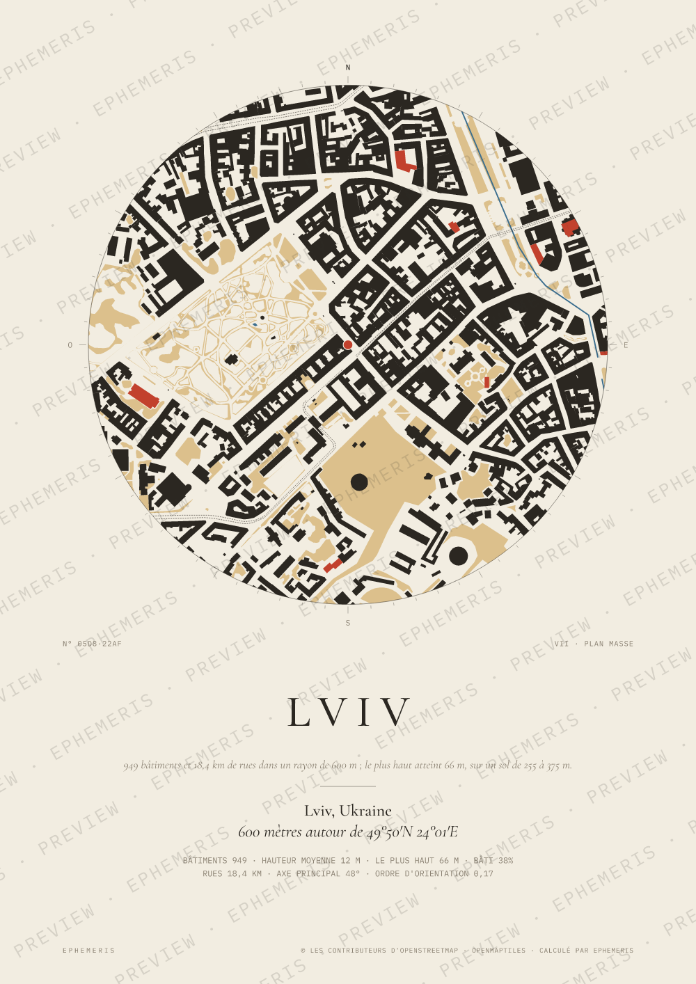 Affiche carte de Lviv : la ville dessinée en plan