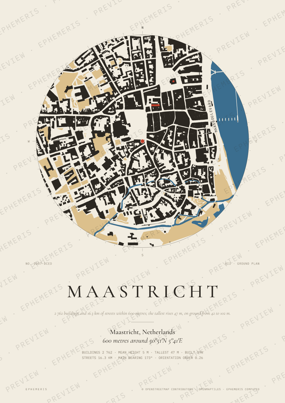Maastricht map poster: the city drawn as a plan