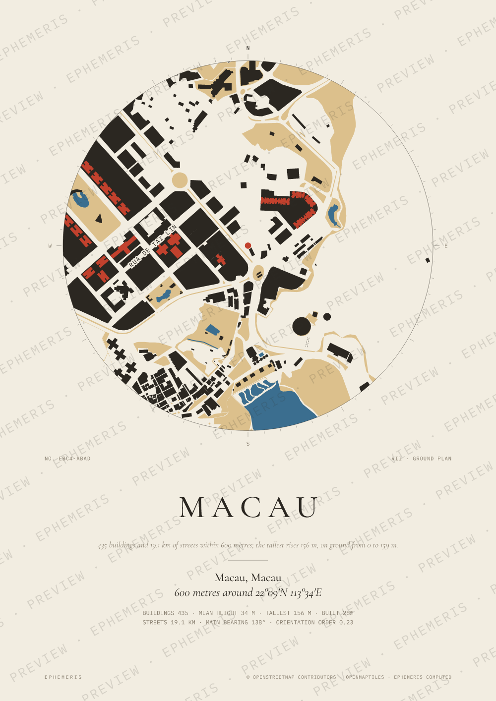 Macau map poster: the city drawn as a plan