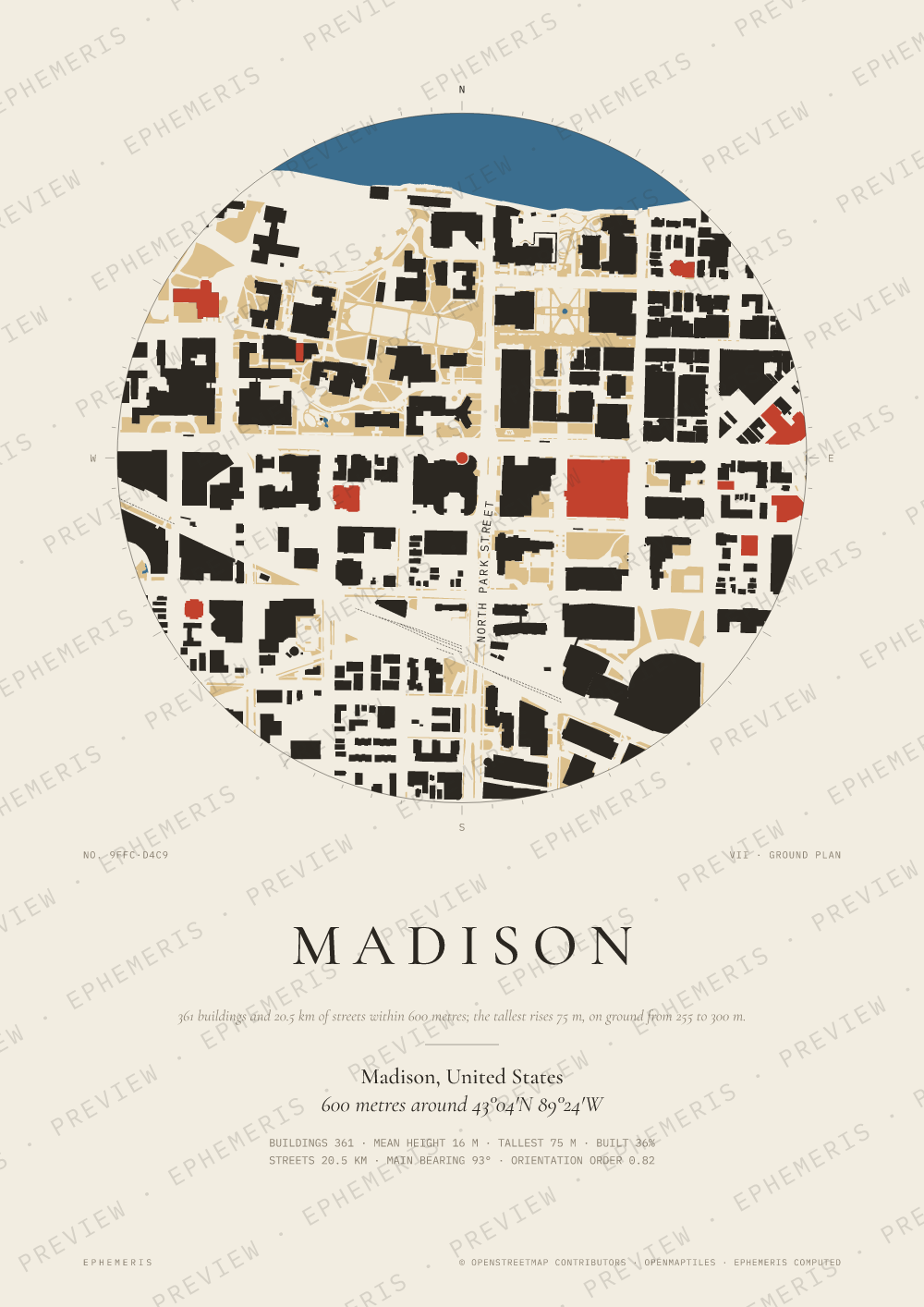 Madison map poster: the city drawn as a plan