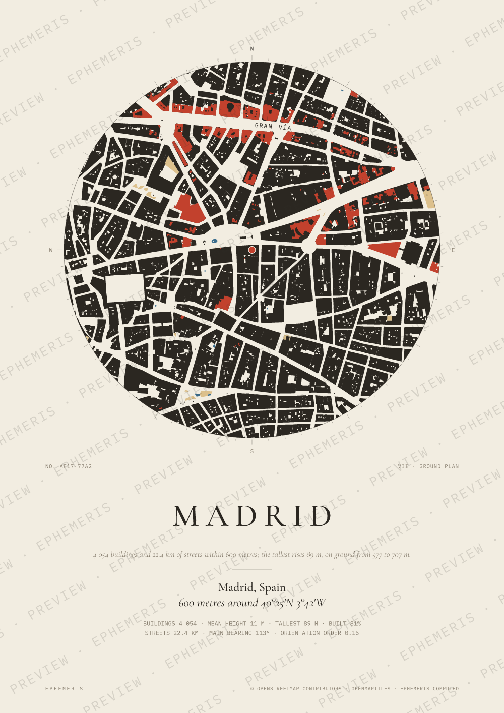 Madrid map poster: the city drawn as a plan