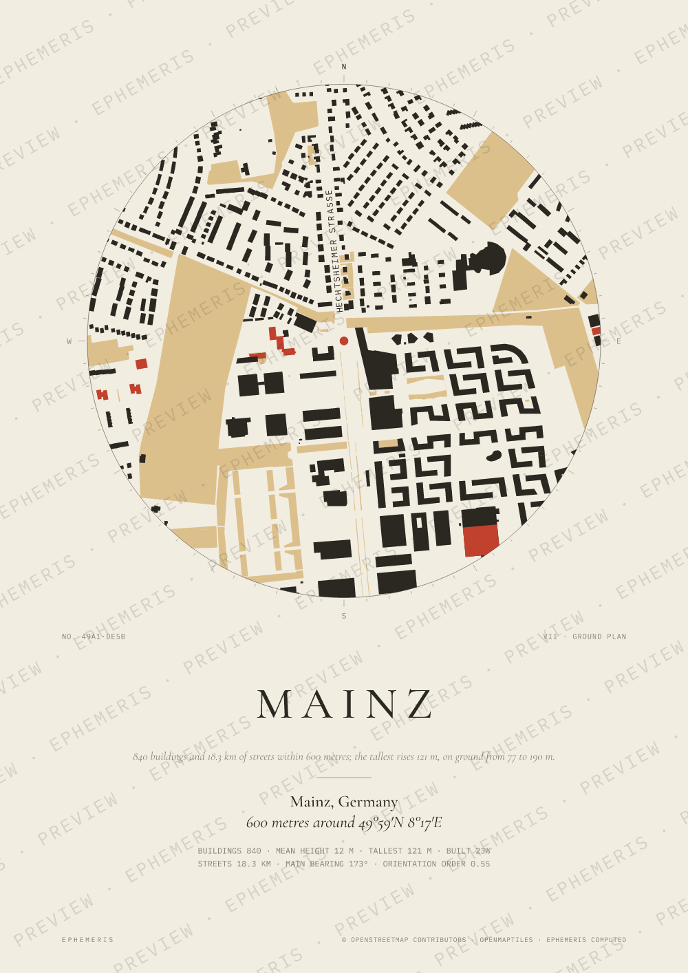 Mainz map poster: the city drawn as a plan