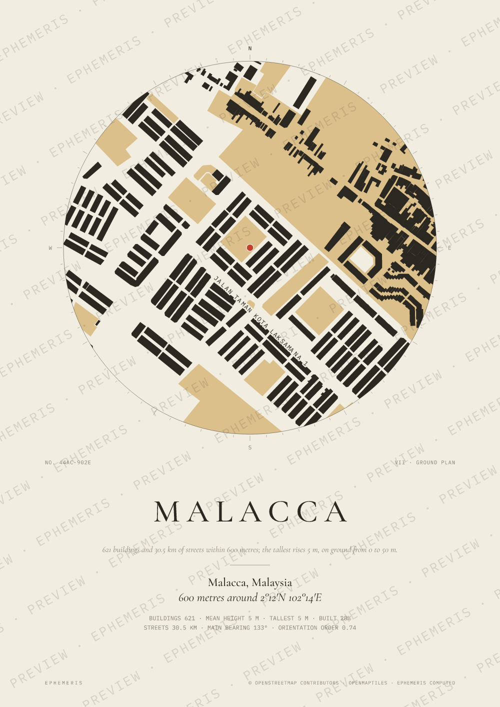 Malacca map poster: the city drawn as a plan