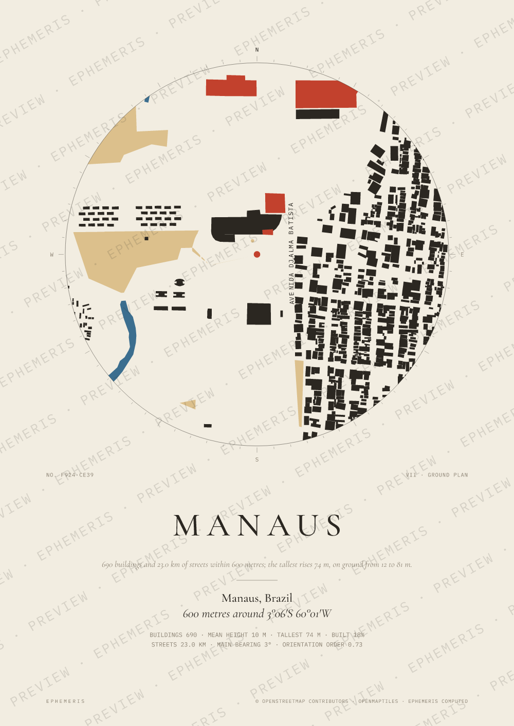 Manaus map poster: the city drawn as a plan