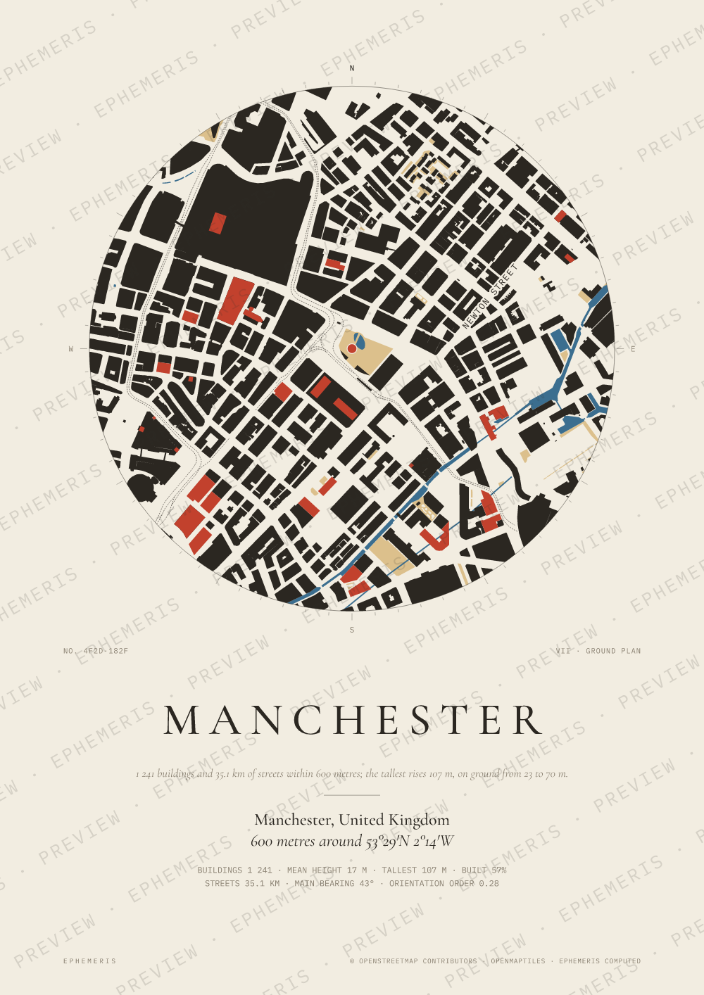 Manchester map poster: the city drawn as a plan