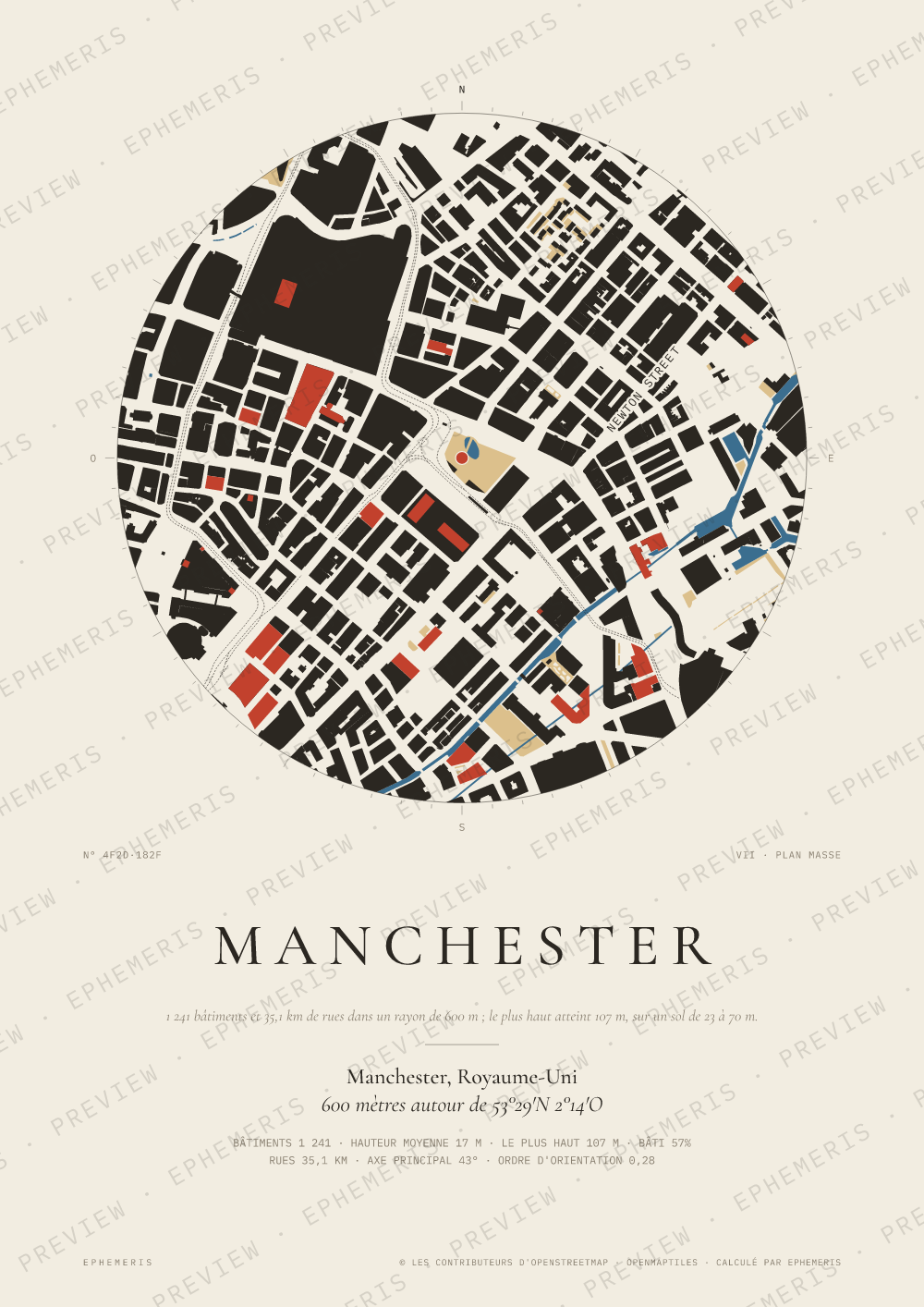Affiche carte de Manchester : la ville dessinée en plan
