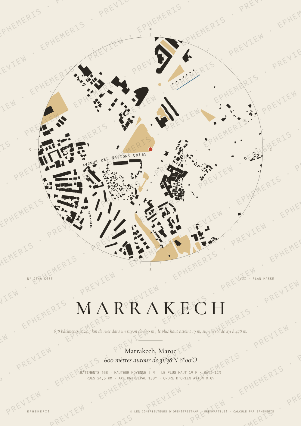 Affiche carte de Marrakech : la ville dessinée en plan