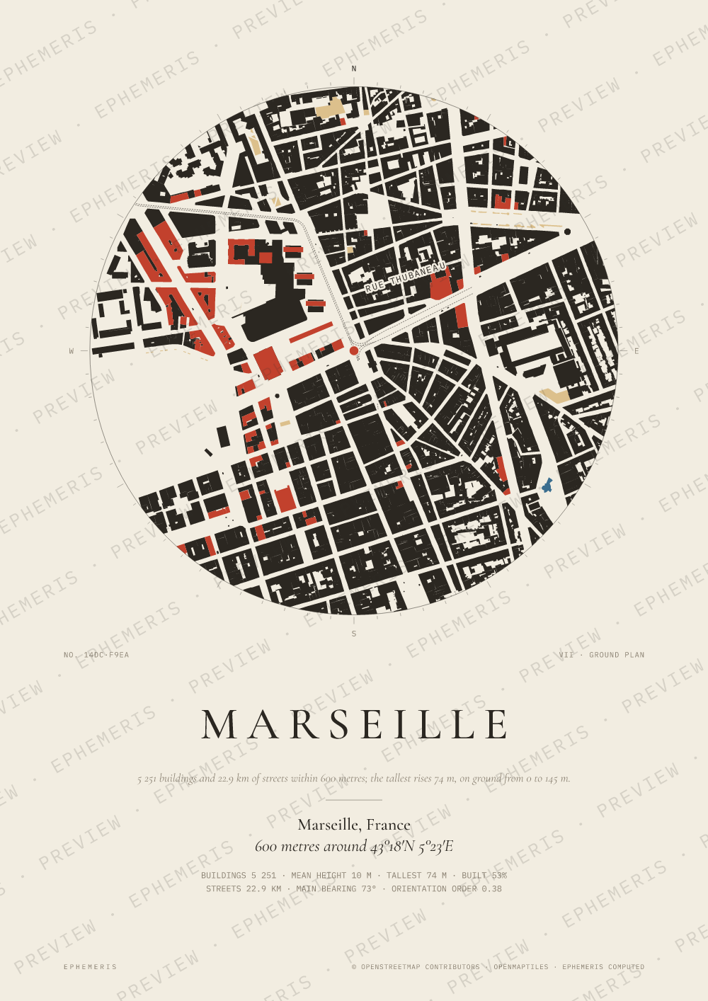 Marseille map poster: the city drawn as a plan